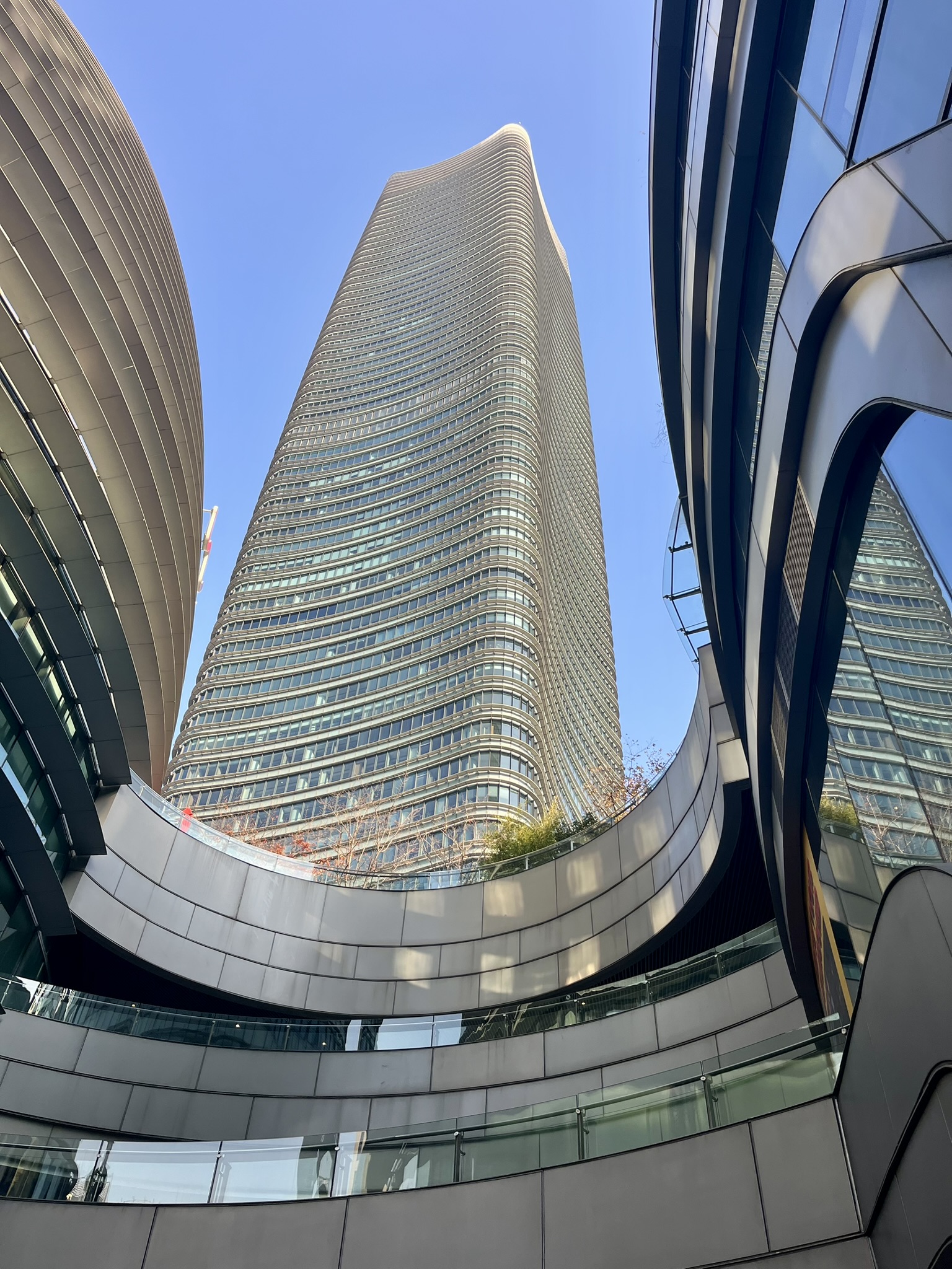 Modern Shanghai skyscraper towering above